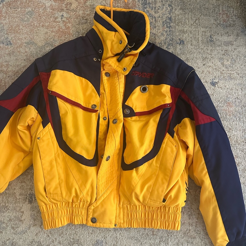 Spyder Women's Yellow and Navy Ski Jacket vintage